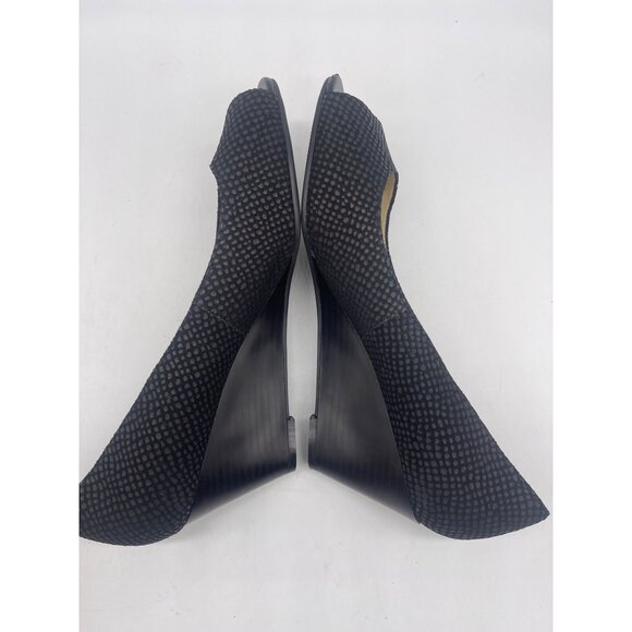 Isaac Mizrahi Perky Women Black Embossed Leather Wedge Shoe Size 11 - Picture 7 of 9
